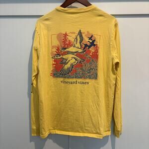 Vineyard Vines Shirt Mens Small Yellow Long Sleeve Duck Graphic Pocket Outdoors